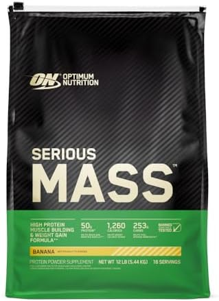 Optimum Nutrition Serious Mass  Weight Gainer Protein Powder  Mass Gainer  Vitamin C and Zinc for Immune Support  Creatine  Strawberry  12 Pound  Packaging May Vary 