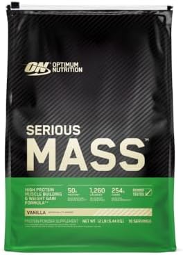 Optimum Nutrition Serious Mass  Weight Gainer Protein Powder  Mass Gainer  Vitamin C and Zinc for Immune Support  Creatine  Strawberry  12 Pound  Packaging May Vary 