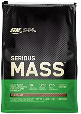 Optimum Nutrition Serious Mass  Weight Gainer Protein Powder  Mass Gainer  Vitamin C and Zinc for Immune Support  Creatine  Strawberry  12 Pound  Packaging May Vary 