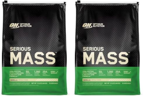 Optimum Nutrition Serious Mass  Weight Gainer Protein Powder  Mass Gainer  Vitamin C and Zinc for Immune Support  Creatine  Strawberry  12 Pound  Packaging May Vary 
