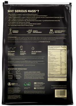 Optimum Nutrition Serious Mass Weight Gainer Protein Powder  Vitamin C and Zinc for Immune Support  Vanilla  12 Pound  Packaging May Vary 