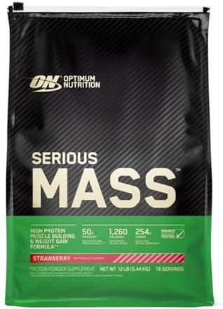 Optimum Nutrition Serious Mass Weight Gainer Protein Powder  Vitamin C and Zinc for Immune Support  Vanilla  12 Pound  Packaging May Vary 