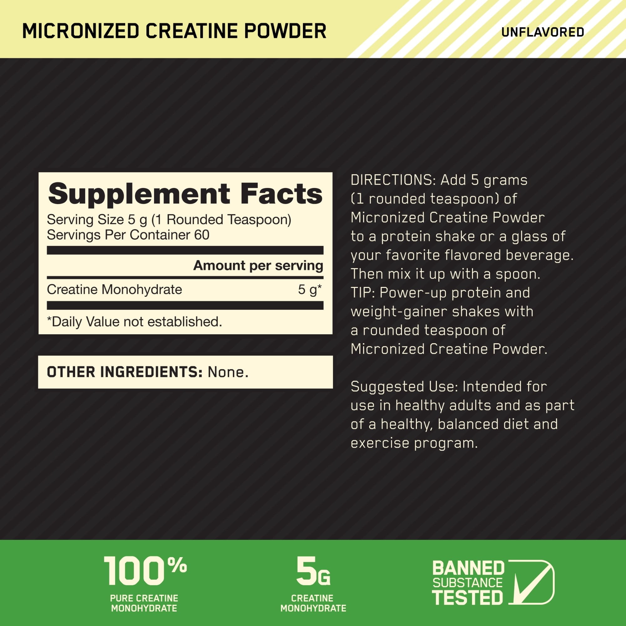 Optimum Nutrition  Micronized Creatine Powder  Unflavored 60 Servings