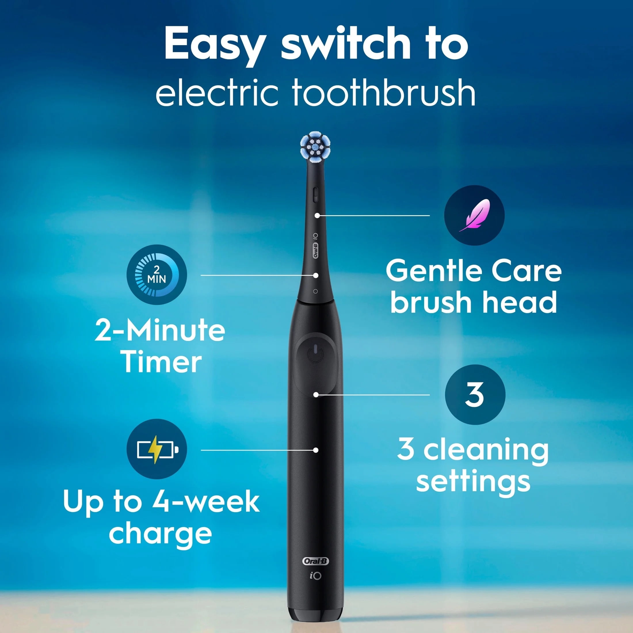 Oral B Toothbrush  iO Series 2 Rechargeable Electric Toothbrush for Adults & Kids 3   Night Black  1 Gentle Care Brush Head