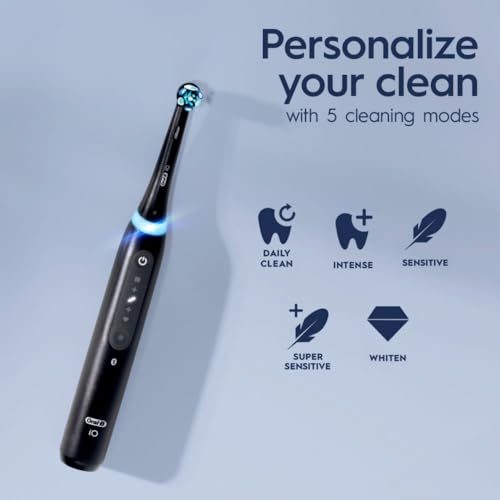 Oral B iO Deep Clean   Whiten Rechargeable Electric Toothbrush with Visible Pressure Sensor  2 Minute Timer  5 Cleaning Settings  1 iO5 Limited  3 Toothbrush Heads  Travel Case & Refill Holder  Black