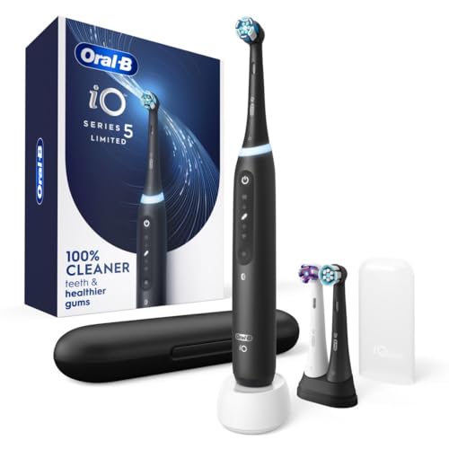 Oral B iO Deep Clean   Whiten Rechargeable Electric Toothbrush with Visible Pressure Sensor  2 Minute Timer  5 Cleaning Settings  1 iO5 Limited  3 Toothbrush Heads  Travel Case & Refill Holder  Black