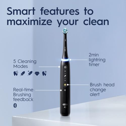 Oral B iO Deep Clean   Whiten Rechargeable Electric Toothbrush with Visible Pressure Sensor  2 Minute Timer  5 Cleaning Settings  1 iO5 Limited  3 Toothbrush Heads  Travel Case & Refill Holder  Black