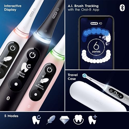 Oral B iO Deep Clean   Protect Rechargeable Electric Toothbrush  Black with a iO Series 7 Toothbrush  2 Replacement Brush Heads  and a Charging Travel Case