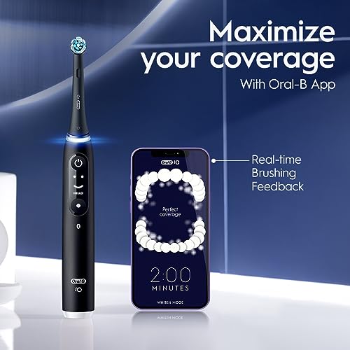 Oral B iO Deep Clean   Protect Rechargeable Electric Toothbrush  Black with a iO Series 7 Toothbrush  2 Replacement Brush Heads  and a Charging Travel Case