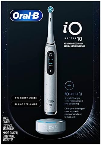 Oral B iO Series 10 Rechargeable Electric Toothbrush with Visible Pressure Sensor to Protect Gums  2 Min Timer  7 Cleaning Settings  4 Replacement Toothbrush Heads  and Charging Travel Case  Black