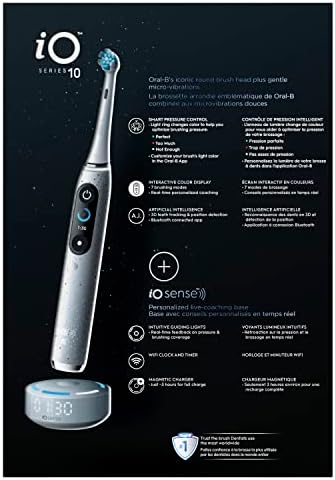 Oral B iO Series 10 Rechargeable Electric Toothbrush with Visible Pressure Sensor to Protect Gums  2 Min Timer  7 Cleaning Settings  4 Replacement Toothbrush Heads  and Charging Travel Case  Black