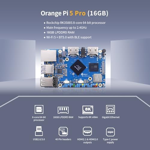 Orange Pi 5 Pro 16GB LPDDR5 RK3588S Single Board Computer  8 Core 64 Bit 8K Video Decoding 2 4GHz Frequency WiFi Bluetooth Open Source Board Run Orange Pi OS  Android  Debian  Ubuntu