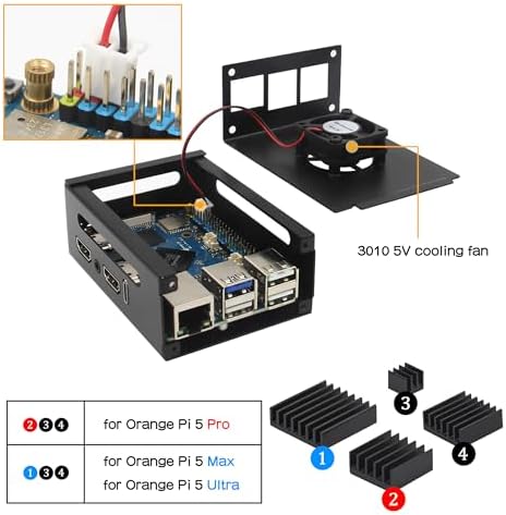 Orange Pi 5 Pro Metal Case  N515  with 5V 3010 Cooling Fan and 3Pcs Aluminum Heatsinks for Orange Pi 5 Pro/Max/Ultra