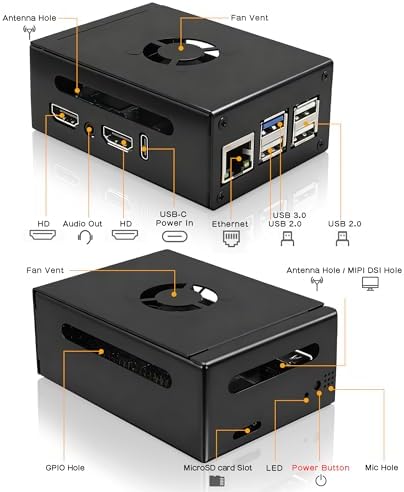 Orange Pi 5 Pro Metal Case  N515  with 5V 3010 Cooling Fan and 3Pcs Aluminum Heatsinks for Orange Pi 5 Pro/Max/Ultra