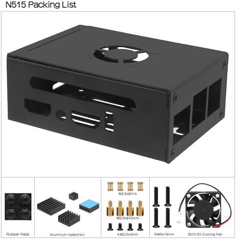 Orange Pi 5 Pro Metal Case  N515  with 5V 3010 Cooling Fan and 3Pcs Aluminum Heatsinks for Orange Pi 5 Pro/Max/Ultra
