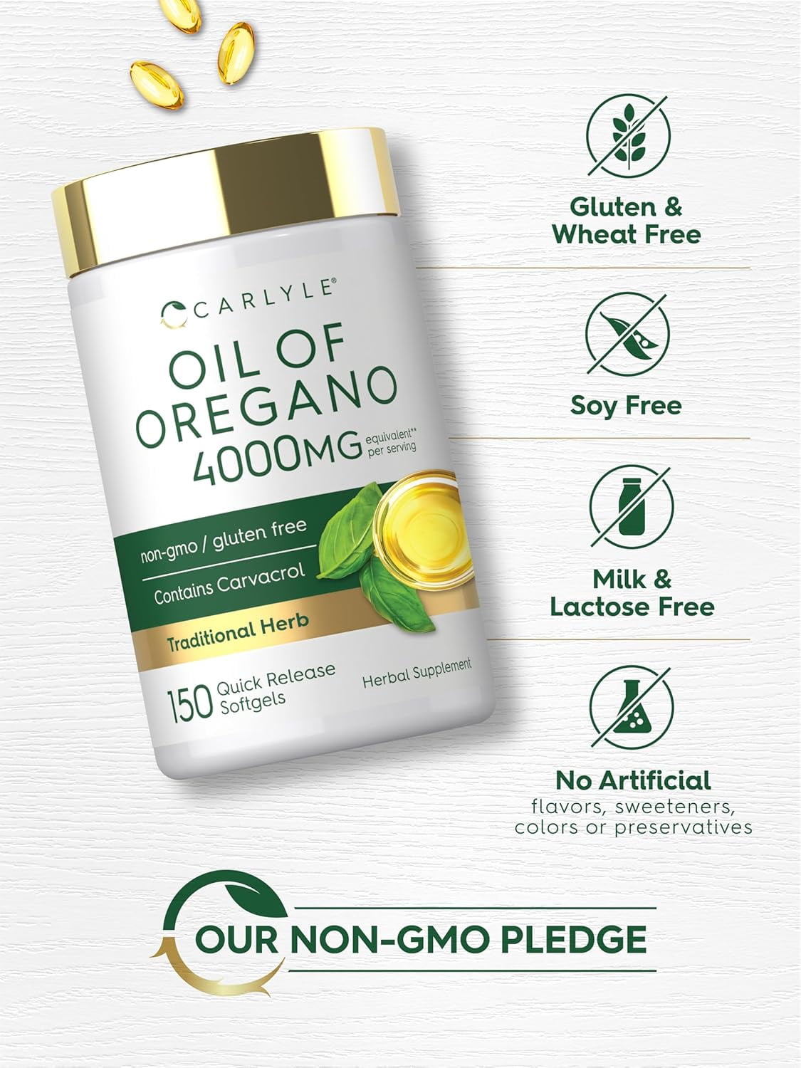 Oregano Oil Capsules   4000 mg   150 Softgels for Men and Women   by Carlyle