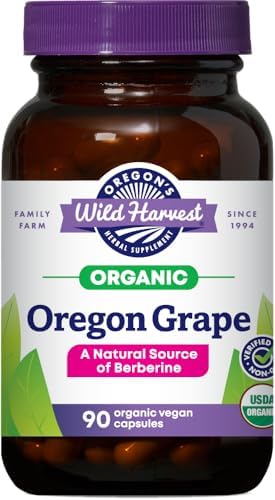 Oregon's Wild Harvest, Suplemento orgánico certificado de berberina, uva Oregon, 1140 mg, 90 unidades