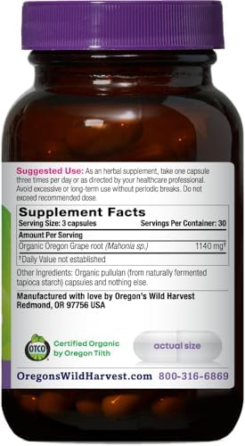 Oregon's Wild Harvest, Suplemento orgánico certificado de berberina, uva Oregon, 1140 mg, 90 unidades