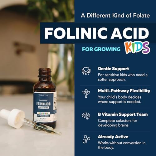 Organic FolinicActive Kids   Folinic Acid   B12  B6 & B2 Cofactors   Gentle Methylation Support for Mood  Energy & Cognition  Age Adjustable Dosing for Kids 1 18  Non GMO  Vegan  Berry Flavor  60mL 