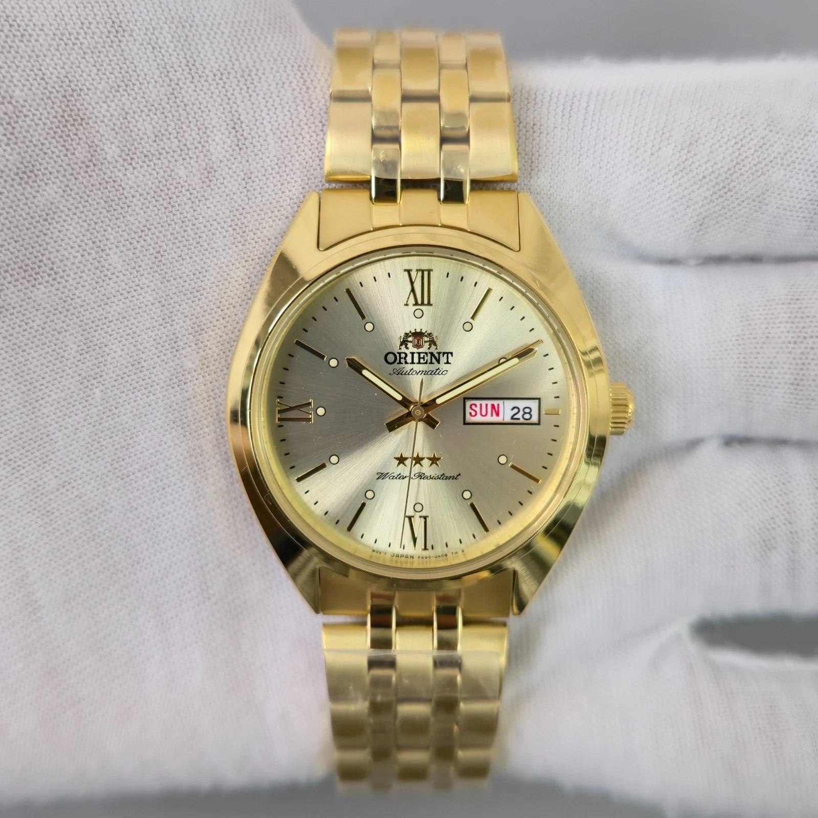 Orient TriStar Rare RA AB0E13G1BD Automatic Gold Tone Champagne Dial Mens Watch
