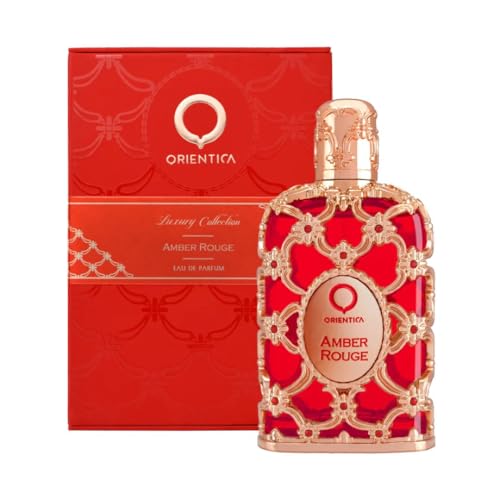 Orientica Luxury Collection Amber Rouge Eau De Parfum   Woody  Amber  Saffron  Praline  Jasmine  Orange  Oak Moss  Seaweed   Arabic Perfume for Men & Women   2 7oz / 80ml