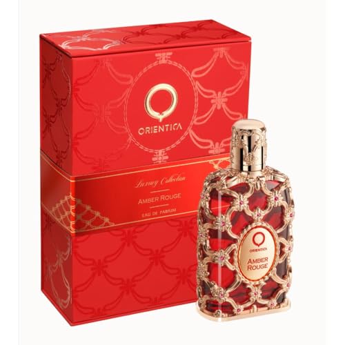 Orientica Luxury Collection Amber Rouge Eau De Parfum   Woody  Amber  Saffron  Praline  Jasmine  Orange  Oak Moss  Seaweed   Arabic Perfume for Men & Women   2 7oz / 80ml