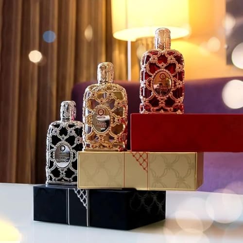 Orientica Luxury Collection Amber Rouge Eau De Parfum   Woody  Amber  Saffron  Praline  Jasmine  Orange  Oak Moss  Seaweed   Arabic Perfume for Men & Women   2 7oz / 80ml