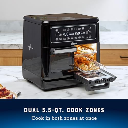 Oster 11 Quart Dual Air Fryer Oven with 2 Cooking Zones  Large Capacity Air Fryer with 6 Cooking Functions & 2 Baskets