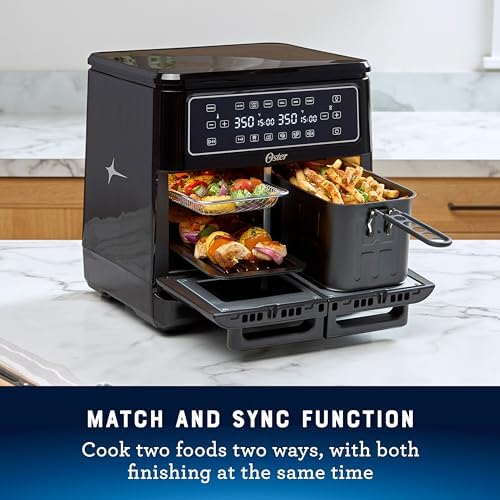 Oster 11 Quart Dual Air Fryer Oven with 2 Cooking Zones  Large Capacity Air Fryer with 6 Cooking Functions & 2 Baskets