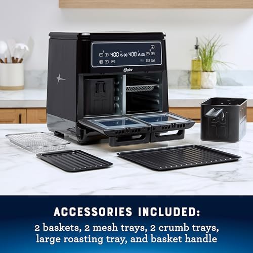 Oster 11 Quart Dual Air Fryer Oven with 2 Cooking Zones  Large Capacity Air Fryer with 6 Cooking Functions & 2 Baskets