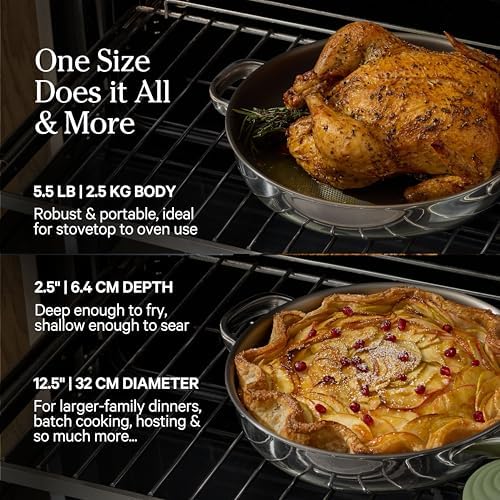 Our Place Titanium Mini Always Pan Pro   8 5   1 48 Qt  No Coating Nonstick Skillet   Tri Ply Titanium & Stainless Steel   Safe for Oven  Induction & Cooktops up to 750 F   Includes Spatula   Gold