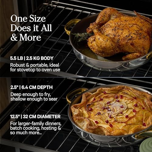 Our Place Titanium Mini Always Pan Pro   8 5   1 48 Qt  No Coating Nonstick Skillet   Tri Ply Titanium & Stainless Steel   Safe for Oven  Induction & Cooktops up to 1000 F   Includes Spatula   Chrome