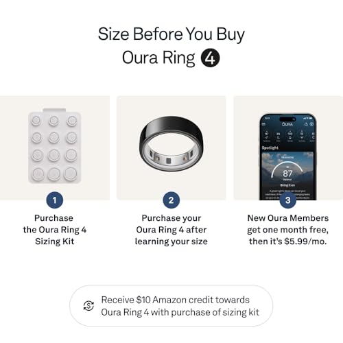 Talla 13 - Oura - Ring 4, anillo inteligente, monitor de sueño, frecuencia cardíaca, forma física, 8 días de batería, talla 13, negro