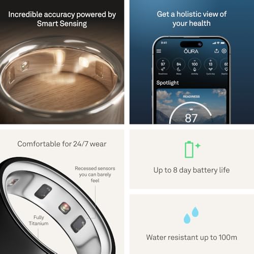 Oura Ring 4 Black Size 8 Smart Ring Unique Sizing Not Standard US Ring Sizes Size First Sleep Tracking Wearable Heart Rate Fitness Tracker Up to 8 Days of Battery Life