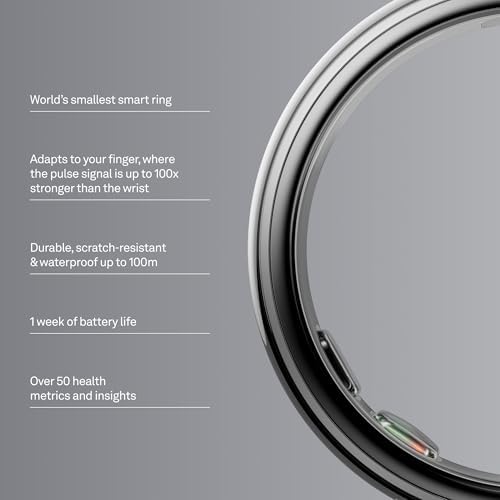 Oura Ring 5   Silver   Size 8   World s Smallest Smart Ring   Sleep  Activity  Women s Health  AI Advisor  1 Week of Battery Life  Size Before You Buy  Android & iOS Compatible