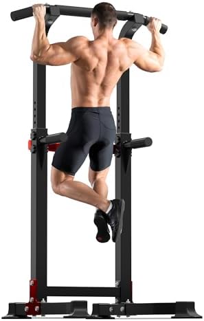 Outdoor Basic Power Tower  Pull Up Bar and Dip Station for Home Gym  1400LBS Weight Capacity  Adjustable Height  Heavy Duty Steel Frame for Calisthenics  Strength Training Fitness Equipment