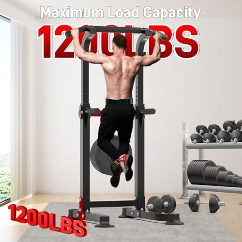 Outdoor Basic Power Tower  Pull Up Bar and Dip Station for Home Gym  1400LBS Weight Capacity  Adjustable Height  Heavy Duty Steel Frame for Calisthenics  Strength Training Fitness Equipment