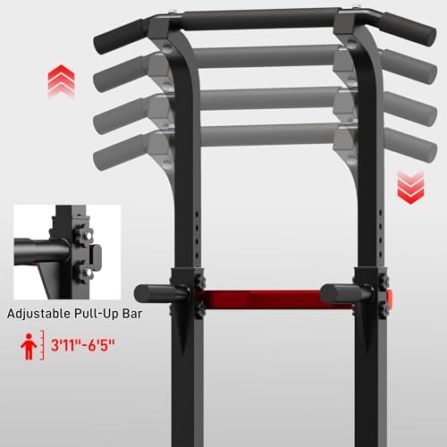 Outdoor Basic Power Tower  Pull Up Bar and Dip Station for Home Gym  1400LBS Weight Capacity  Adjustable Height  Heavy Duty Steel Frame for Calisthenics  Strength Training Fitness Equipment
