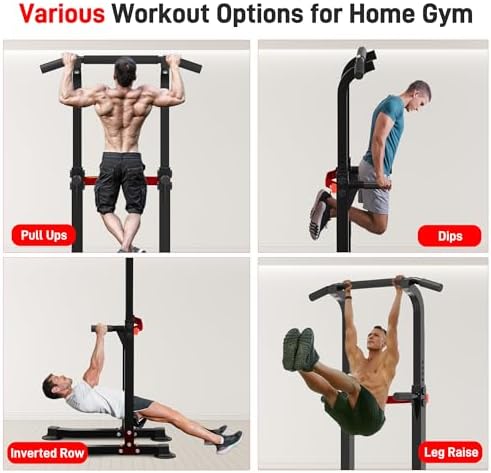 Outdoor Basic Power Tower  Pull Up Bar and Dip Station for Home Gym  1400LBS Weight Capacity  Adjustable Height  Heavy Duty Steel Frame for Calisthenics  Strength Training Fitness Equipment