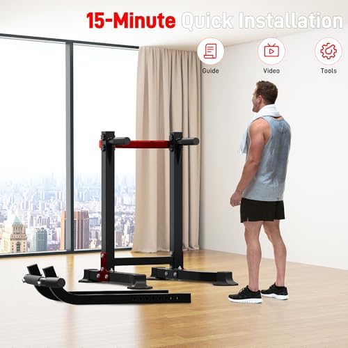 Outdoor Basic Power Tower  Pull Up Bar and Dip Station for Home Gym  1400LBS Weight Capacity  Adjustable Height  Heavy Duty Steel Frame for Calisthenics  Strength Training Fitness Equipment