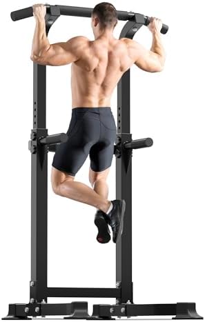 Outdoor Basic Power Tower  Pull Up Bar and Dip Station for Home Gym  1400LBS Weight Capacity  Adjustable Height  Heavy Duty Steel Frame for Calisthenics  Strength Training Fitness Equipment