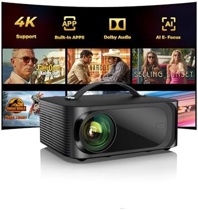 Outdoor Projector 4K with WiFi and Bluetooth   3000 Brightness/50W DoIby/Built in APPs  Portable Projector Smart OS 2 0&AI Auto Focus  ONOAYO Movie Proyector Compatible with Netflix/YouTube/PrimeVideo
