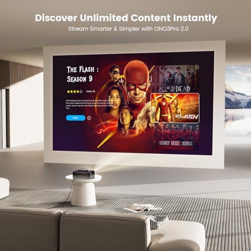 Outdoor Projector 4K with WiFi and Bluetooth   3000 Brightness/50W DoIby/Built in APPs  Portable Projector Smart OS 2 0&AI Auto Focus  ONOAYO Movie Proyector Compatible with Netflix/YouTube/PrimeVideo