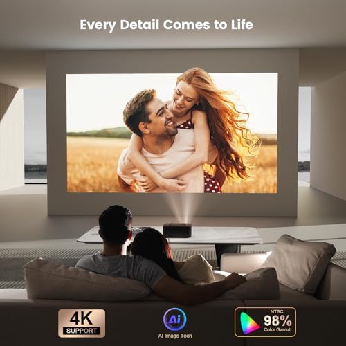 Outdoor Projector 4K with WiFi and Bluetooth   3000 Brightness/50W DoIby/Built in APPs  Portable Projector Smart OS 2 0&AI Auto Focus  ONOAYO Movie Proyector Compatible with Netflix/YouTube/PrimeVideo