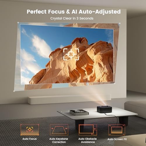 Outdoor Projector 4K with WiFi and Bluetooth   3000 Brightness/50W DoIby/Built in APPs  Portable Projector Smart OS 2 0&AI Auto Focus  ONOAYO Movie Proyector Compatible with Netflix/YouTube/PrimeVideo