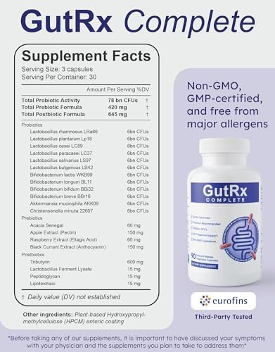 Overgrowth Probiotics for Women and Men with Saccharomyces Boulardii  Lactobacillus Reuteri & Bifidobacterium for Supporting Gut Health & Digestive Health  Gluten Free  30 Capsules