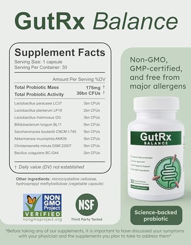 Overgrowth Probiotics for Women and Men with Saccharomyces Boulardii  Lactobacillus Reuteri & Bifidobacterium for Supporting Gut Health & Digestive Health  Gluten Free  30 Capsules