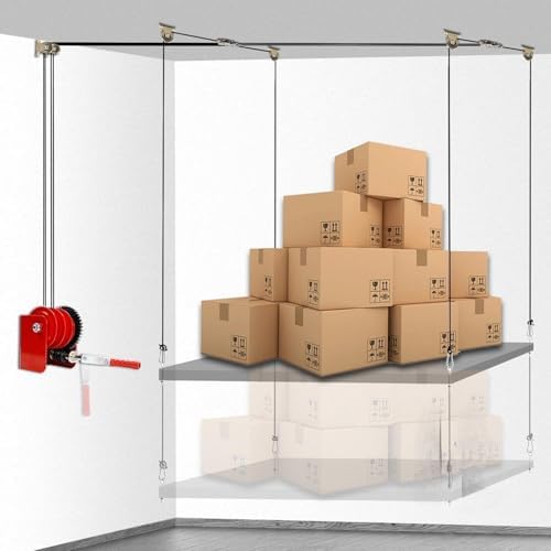 Overhead Garage Storage Lift Hoist  Heavy Duty Ceiling Mounted Garage Storage Lift System for Organization  Easy to Install  Heavy Duty Ceiling Mounted Garage Storage Lift