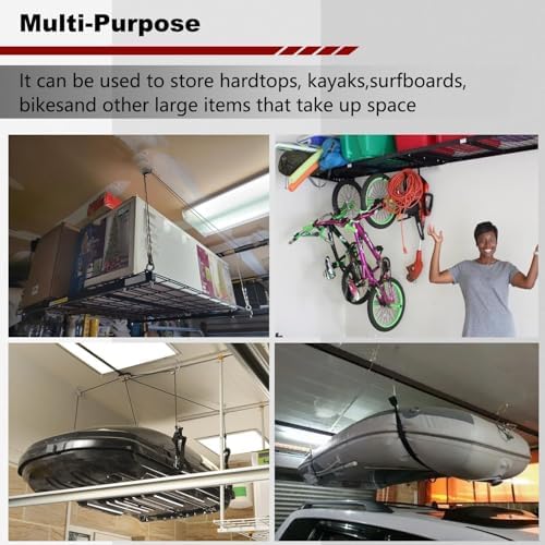 Overhead Garage Storage Lift Hoist  Heavy Duty Ceiling Mounted Garage Storage Lift System for Organization  Easy to Install  Heavy Duty Ceiling Mounted Garage Storage Lift