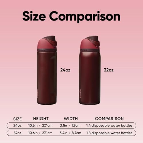 Owala FreeSip Insulated Stainless Steel Water Bottle with Straw  BPA Free Sports Water Bottle  Great for Travel  24 Oz  Black Cherry